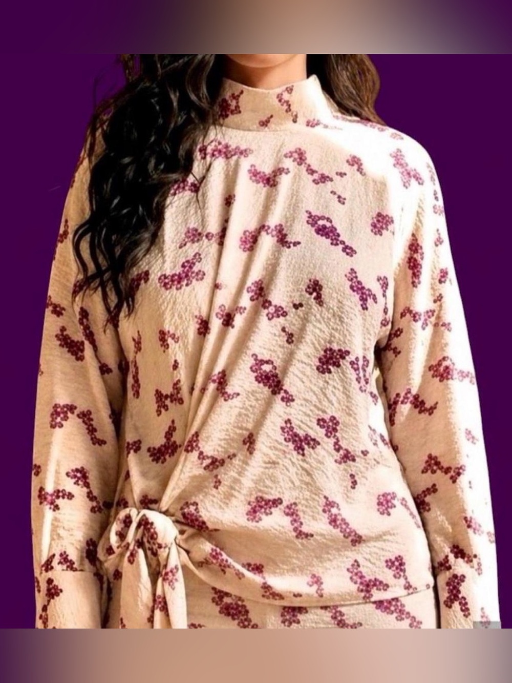 NWT ZARA ZW COLLECTION PRINTED TIE-FRONT BLOUSE XXL